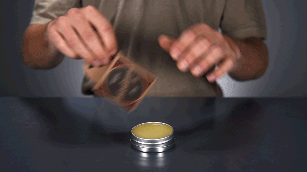 Make an emergency candle using the beard balm and its cardboard sleeve