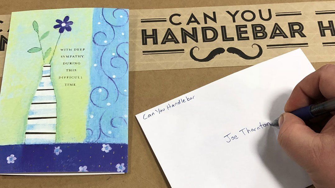 A handwritten note to Joe Thornton after his beard was ripped out