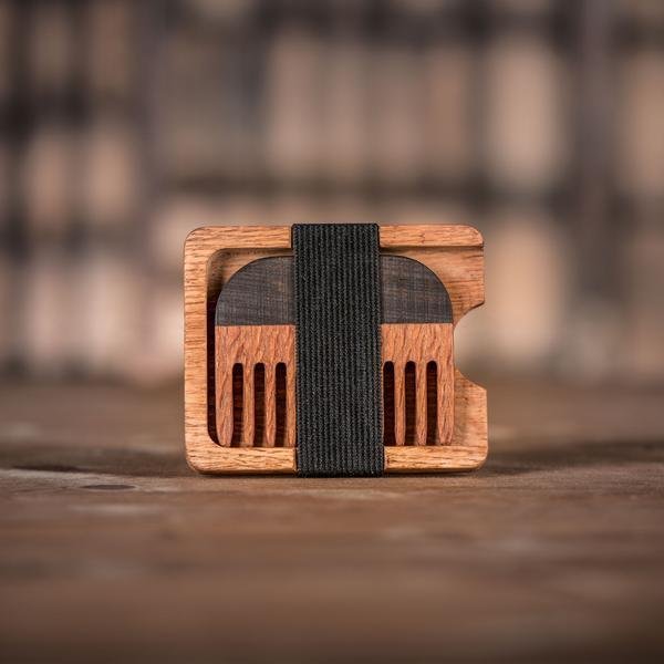 Handmade Leopard Wood Beard Comb and Oak Wallet
