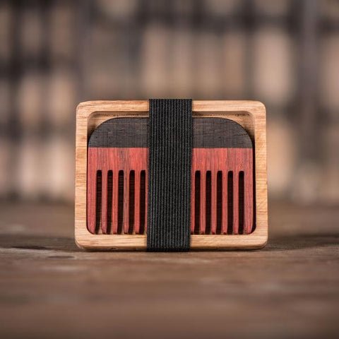 Handmade Paduak Wood Comb and Oak Holder, Comb Inside